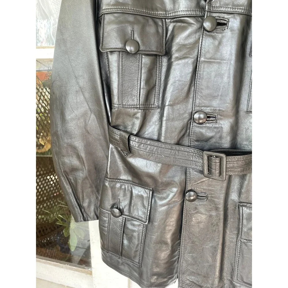 Vintage 1970s Lomeli Of California Leather Jacket Belted Size 42 Mens Black - Picture 16 of 16